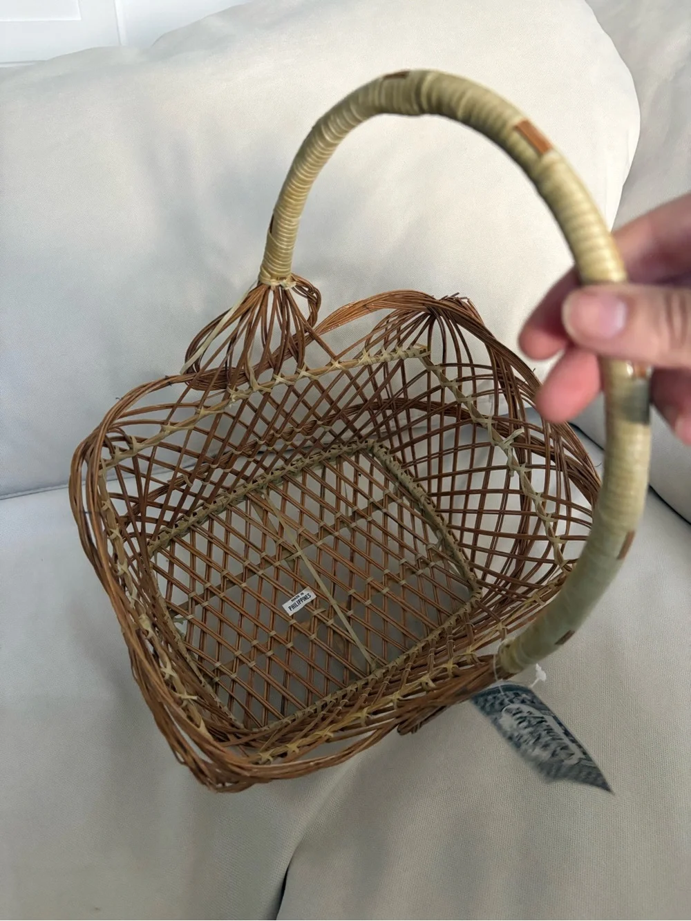 Artisan Handwoven Natural Brown Rattan Basket with Wrapped Handle